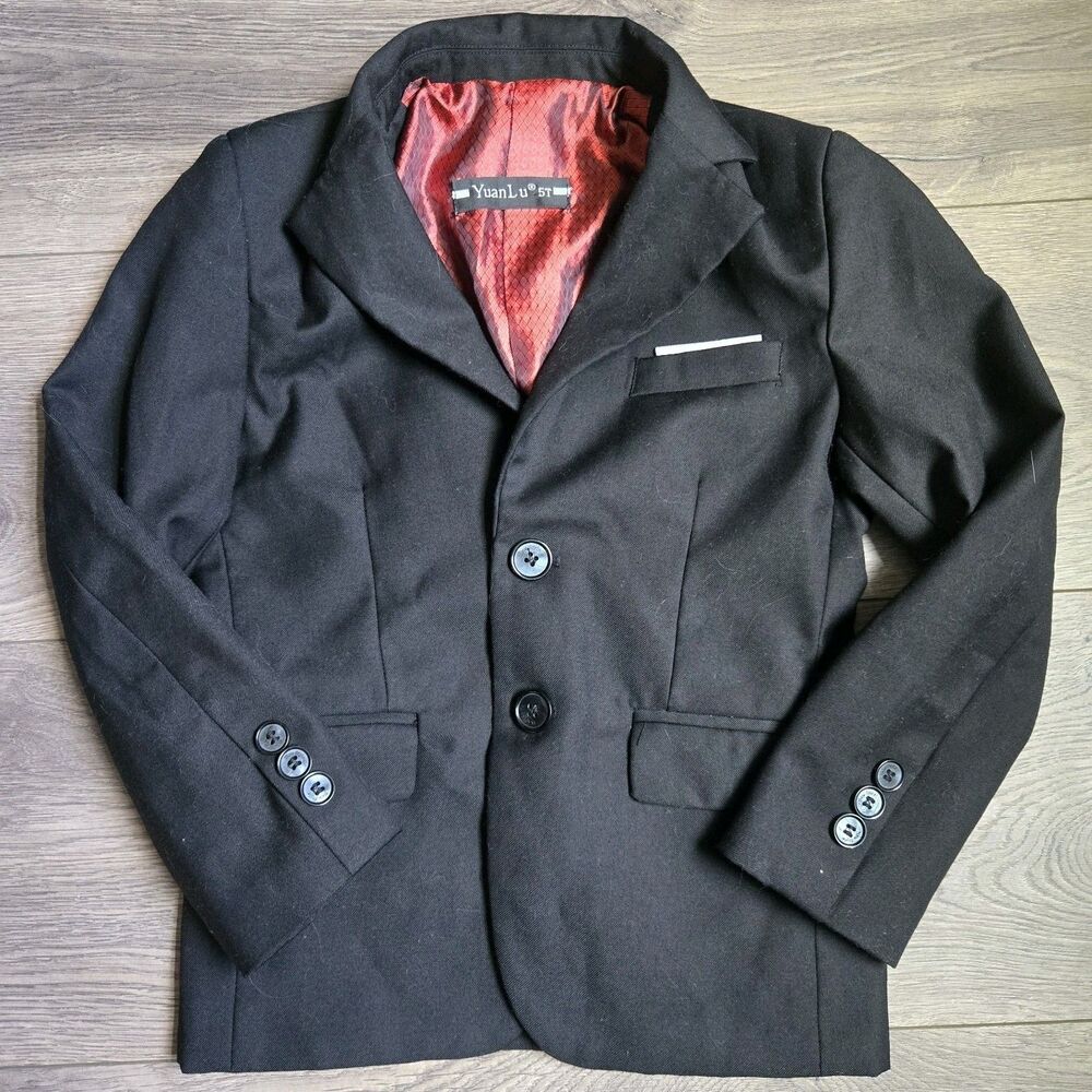 YuanLu Boys Black Formal Suit Jacket Blazer Sport Coat Size 5T Single Breasted